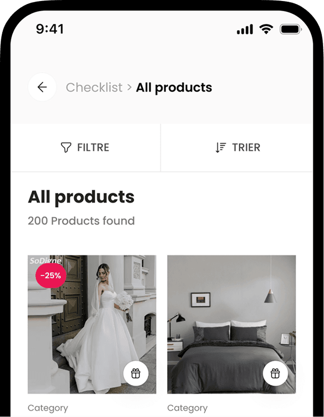 Wedding registry screen