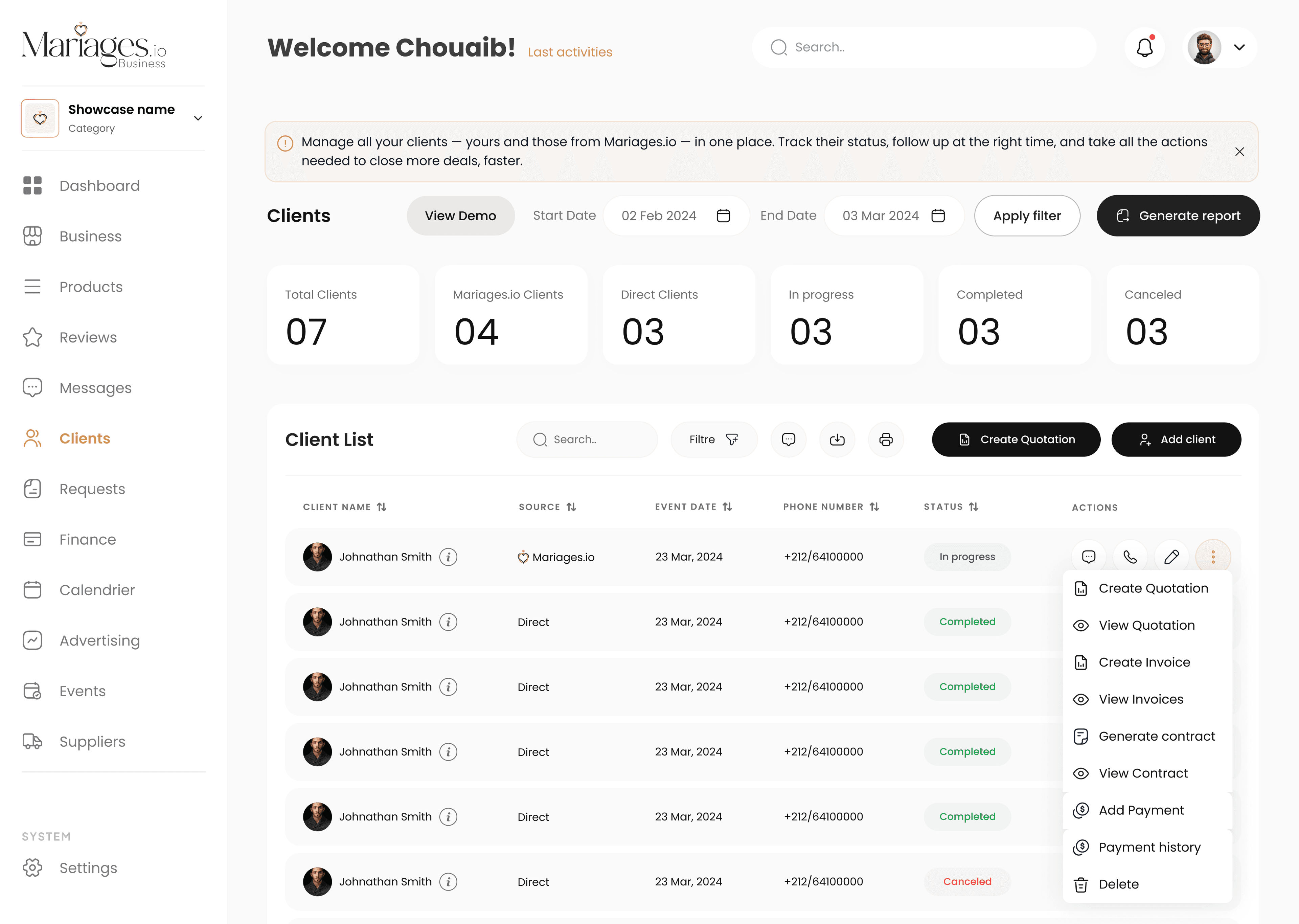 Centralisez tous vos clients